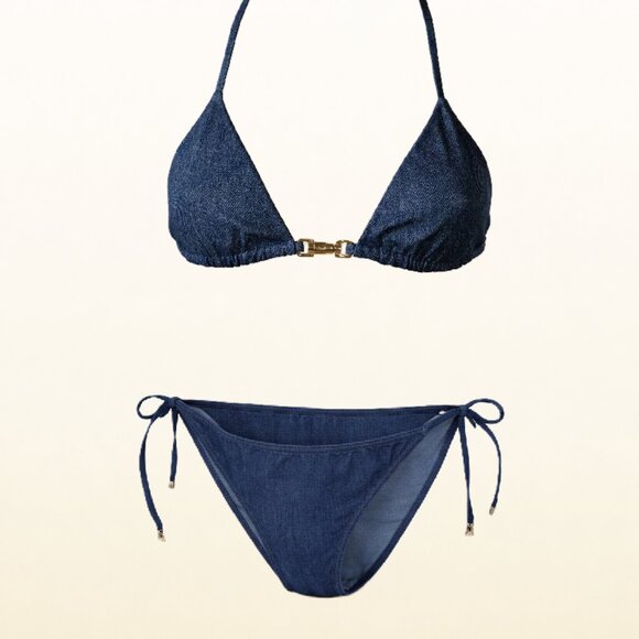 NEW, Gucci Stretch Denim Jackie Piston Lock Bikini - Picture 6 of 16